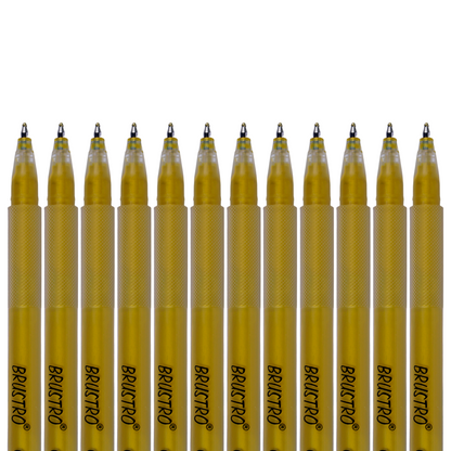 BRUSTRO Gold Gel Pen|Pack of 12 - 1mm Metal Tip,Opaque and Viscous Ink