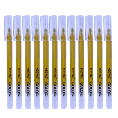 BRUSTRO Gold Gel Pen|Pack of 12 - 1mm Metal Tip,Opaque and Viscous Ink
