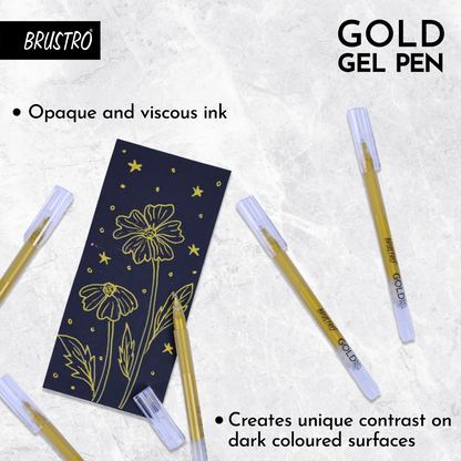 BRUSTRO Gold Gel Pen|Pack of 12 - 1mm Metal Tip,Opaque and Viscous Ink