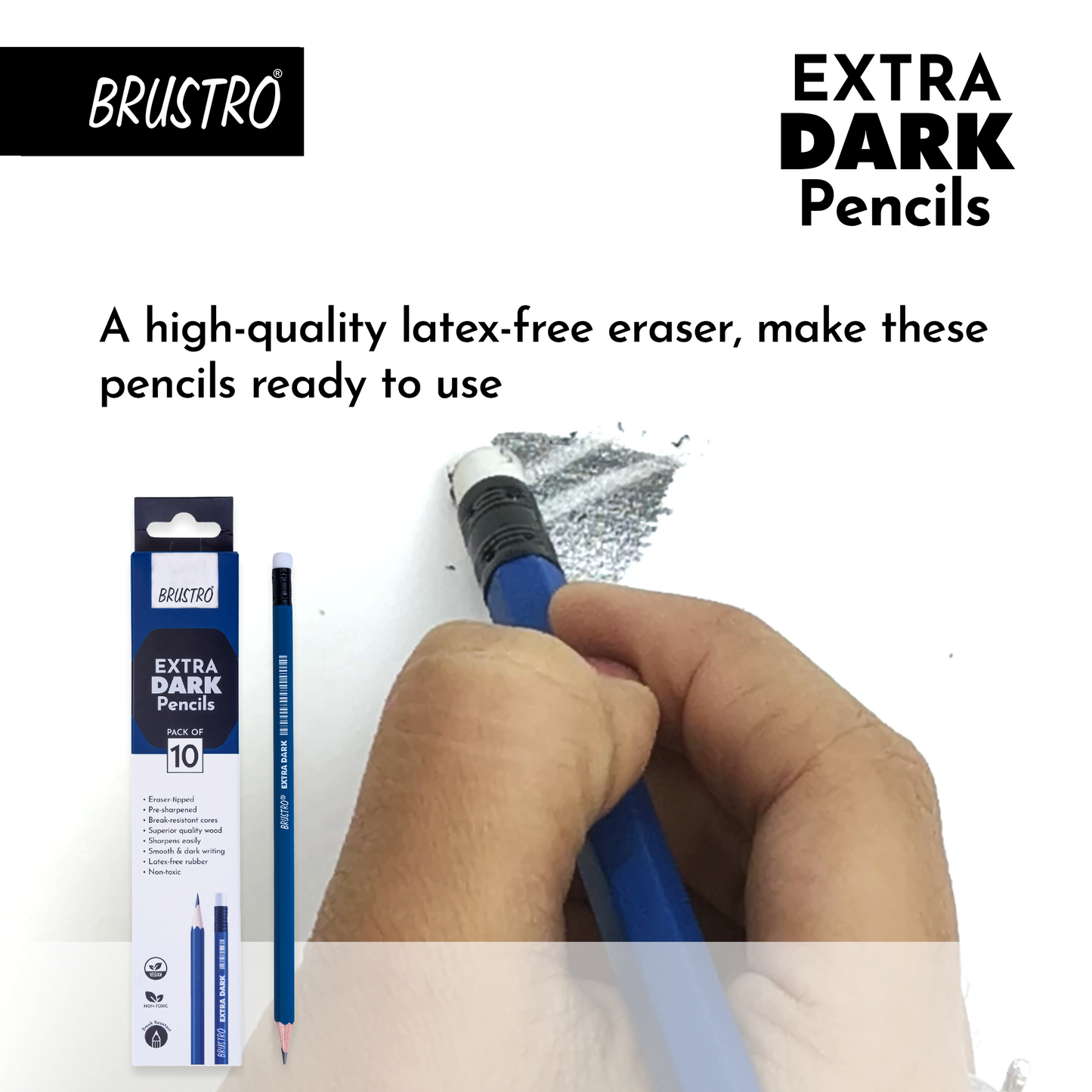 BRUSTRO Extra Dark Pencils |Black, Pack of 2 (Total 20 Pencils)| Ideal for Drawing, Sketching, Mandala, Shading, Portrait for Artists, Fine Art Students.