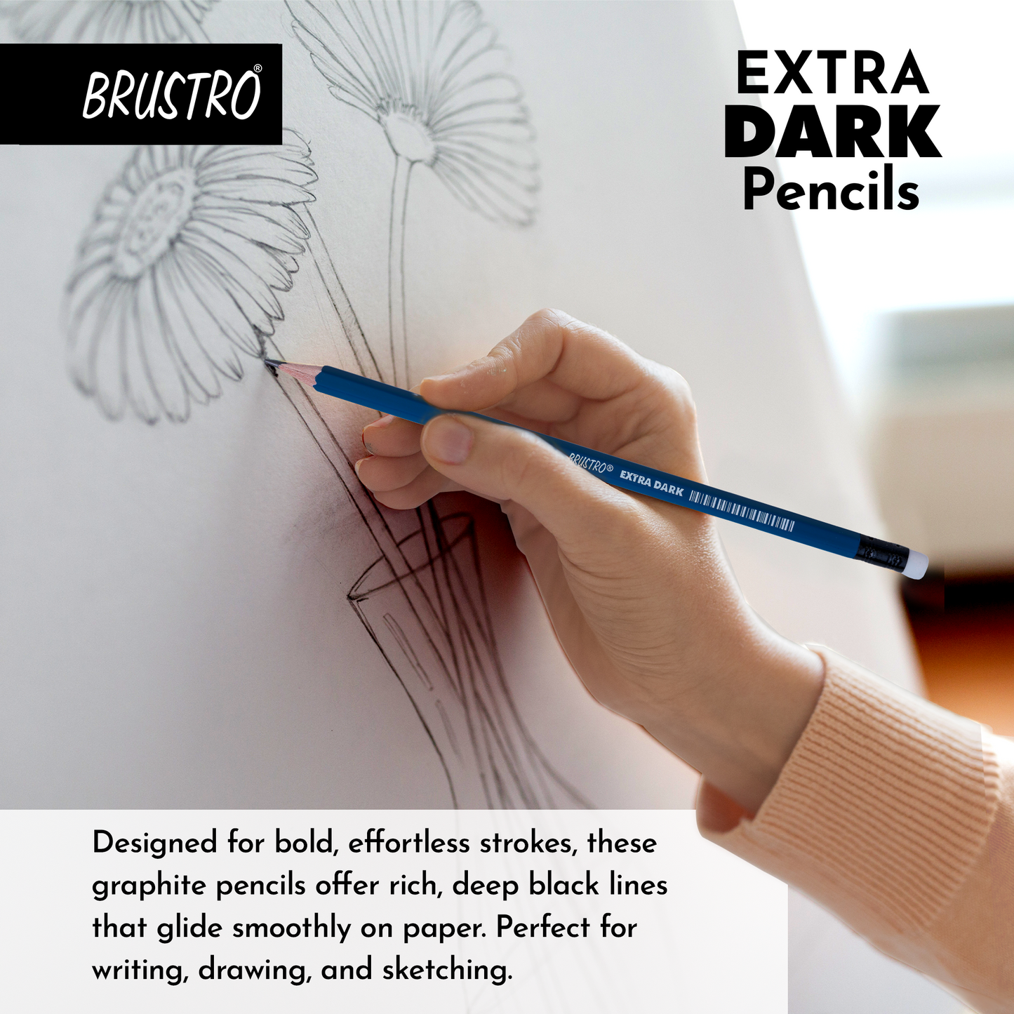 BRUSTRO Extra Dark Pencils |Black, Pack of 2 (Total 20 Pencils)| Ideal for Drawing, Sketching, Mandala, Shading, Portrait for Artists, Fine Art Students.