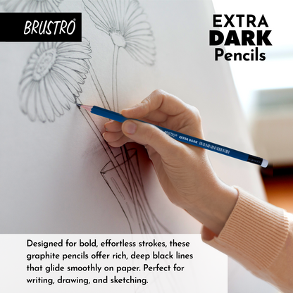 BRUSTRO Extra Dark Pencils |Black, Pack of 2 (Total 20 Pencils)| Ideal for Drawing, Sketching, Mandala, Shading, Portrait for Artists, Fine Art Students.