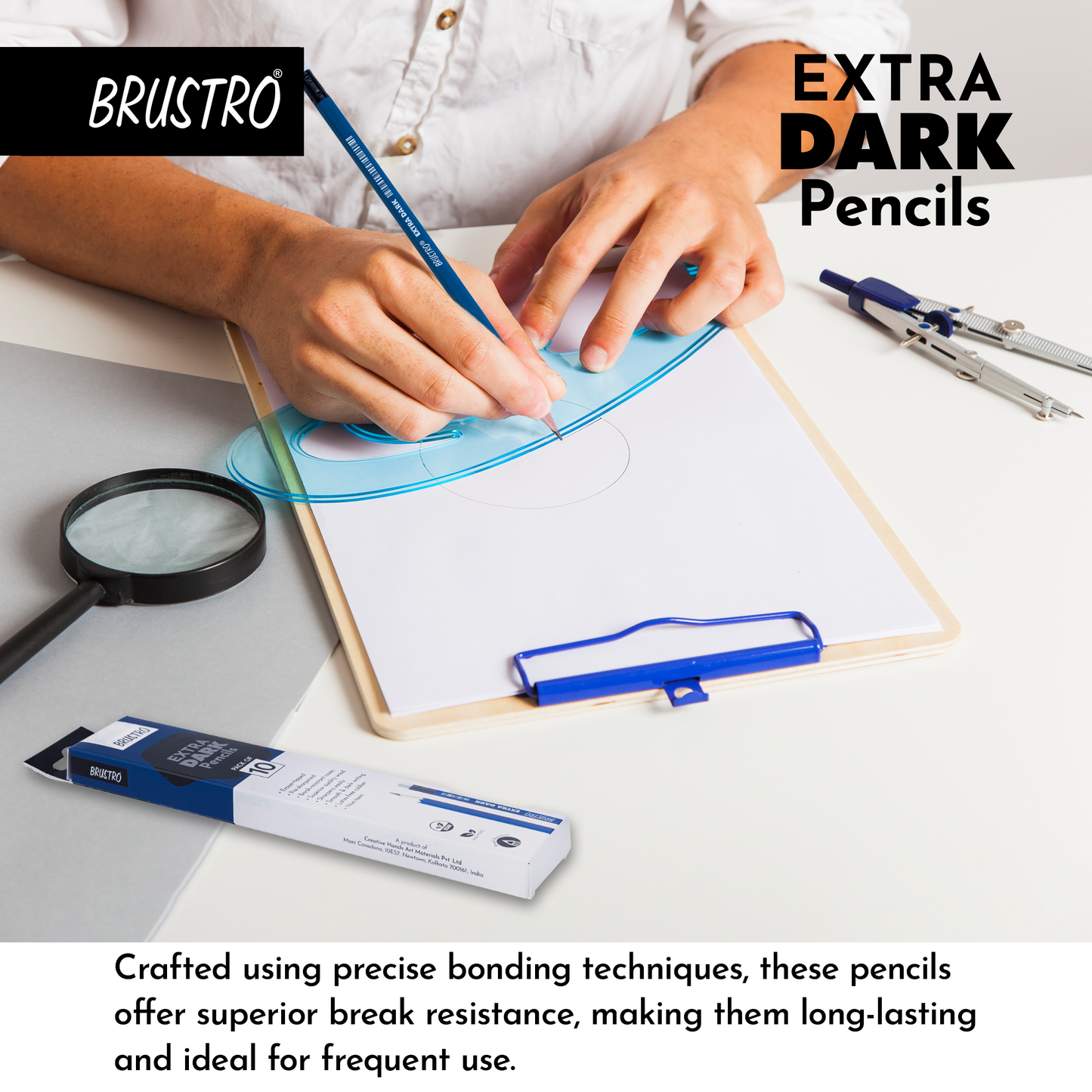 BRUSTRO Extra Dark Pencils |Black, Pack of 2 (Total 20 Pencils)| Ideal for Drawing, Sketching, Mandala, Shading, Portrait for Artists, Fine Art Students.