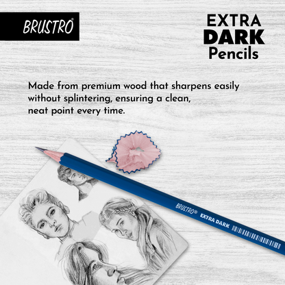 BRUSTRO Extra Dark Pencils |Black, Pack of 2 (Total 20 Pencils)| Ideal for Drawing, Sketching, Mandala, Shading, Portrait for Artists, Fine Art Students.
