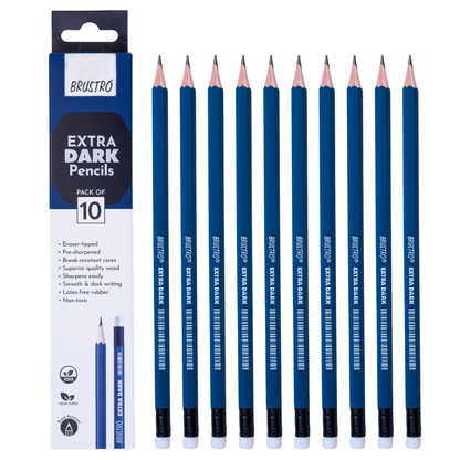 BRUSTRO Extra Dark Pencils |Black, Pack of 2 (Total 20 Pencils)| Ideal for Drawing, Sketching, Mandala, Shading, Portrait for Artists, Fine Art Students.