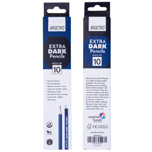 BRUSTRO Extra Dark Pencils |Black, Pack of 2 (Total 20 Pencils)| Ideal for Drawing, Sketching, Mandala, Shading, Portrait for Artists, Fine Art Students.