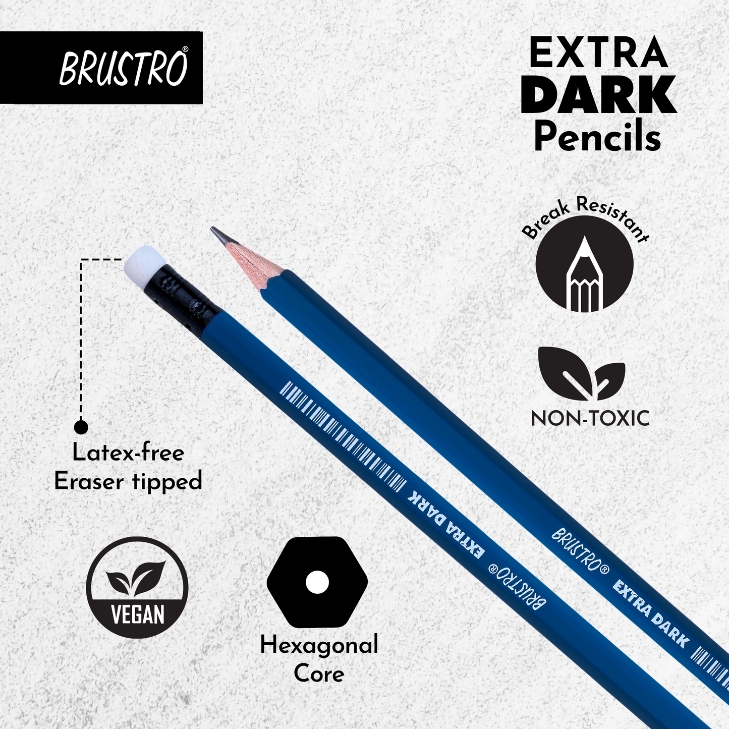 BRUSTRO Extra Dark Pencils |Black, Pack of 2 (Total 20 Pencils)| Ideal for Drawing, Sketching, Mandala, Shading, Portrait for Artists, Fine Art Students.