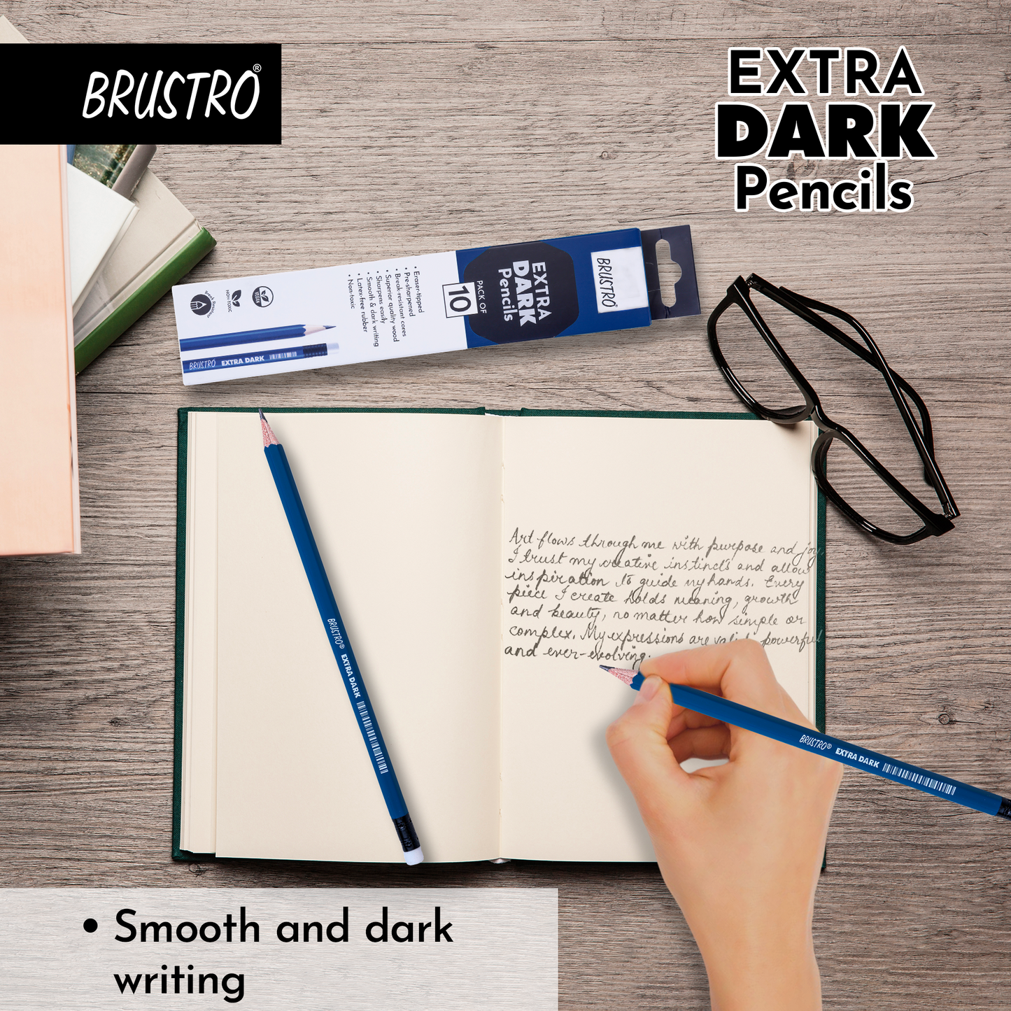 BRUSTRO Extra Dark Pencils |Black, Pack of 2 (Total 20 Pencils)| Ideal for Drawing, Sketching, Mandala, Shading, Portrait for Artists, Fine Art Students.
