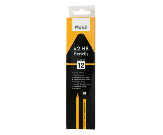 BRUSTRO 2HB Pencils |Pack of 2 (Total 24 Pencils)| Strong Grip, Extra Dark with Eraser Tip, Pre-Sharpened, Smooth Handwriting ,Ideal for Drawing,Sketching,Mandala,Graphite,Students,School,Office use