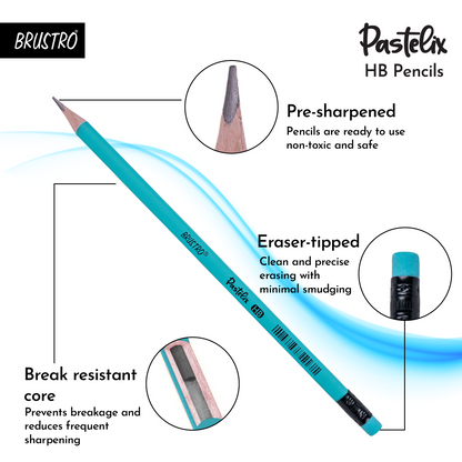 Brustro Pastelix HB Pencils|Pack of 30 (5 Colours x 6 Pencils), 2.2mm Lead With Latex free Rubber,Pre-Sharpened