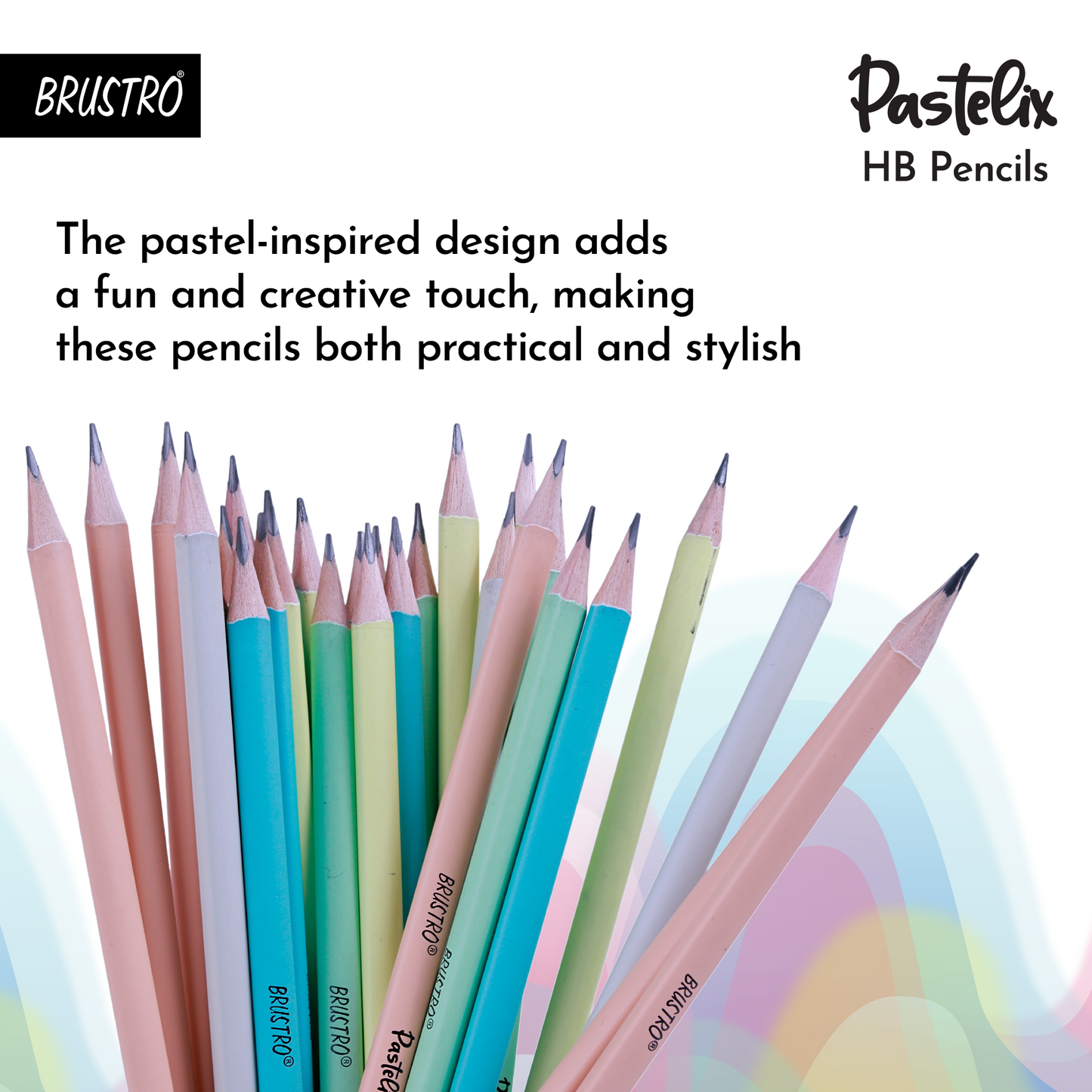 Brustro Pastelix HB Pencils|Pack of 30 (5 Colours x 6 Pencils), 2.2mm Lead With Latex free Rubber,Pre-Sharpened