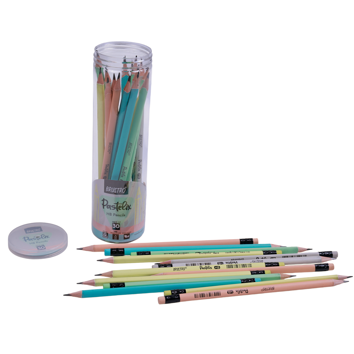 Brustro Pastelix HB Pencils|Pack of 30 (5 Colours x 6 Pencils), 2.2mm Lead With Latex free Rubber,Pre-Sharpened