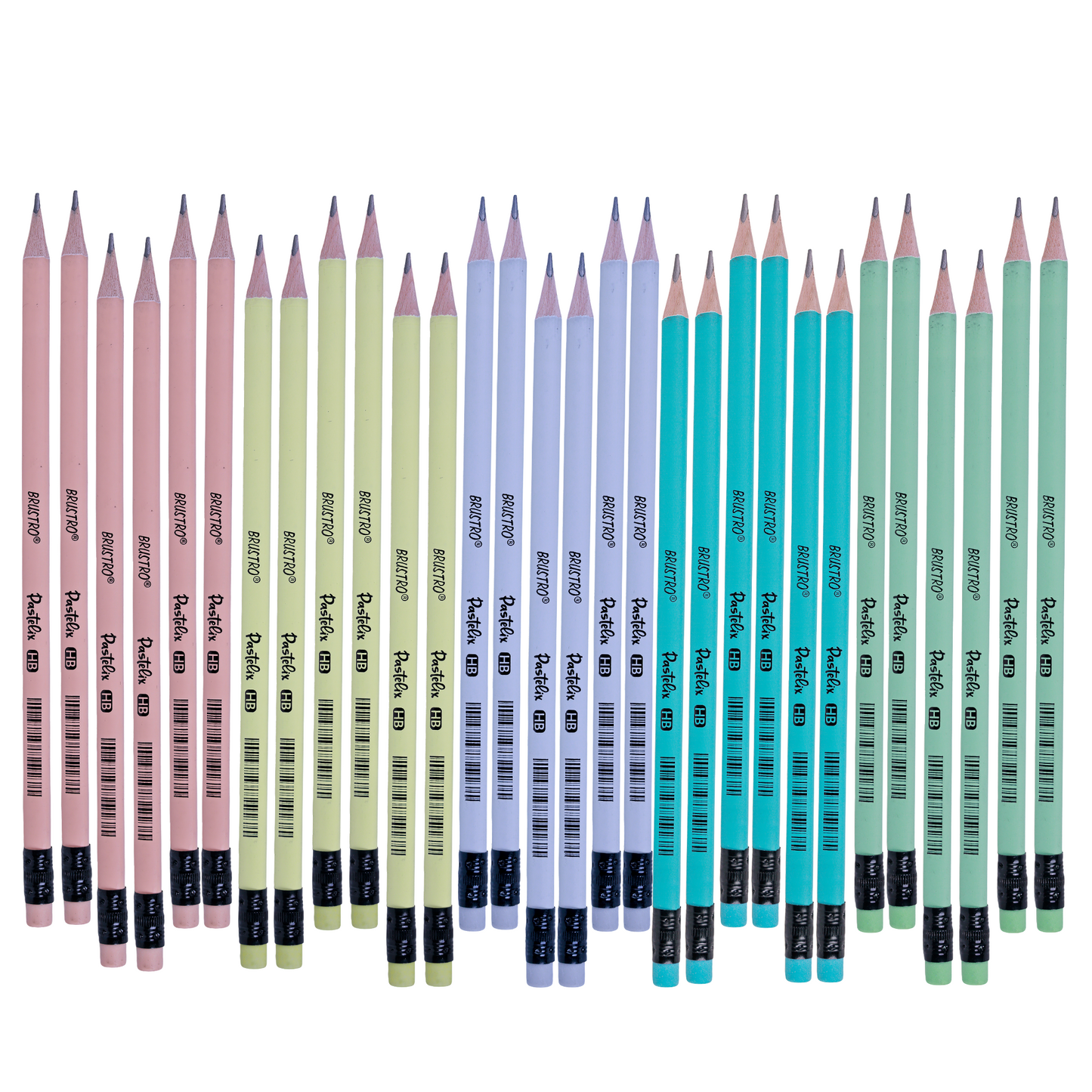 Brustro Pastelix HB Pencils|Pack of 30 (5 Colours x 6 Pencils), 2.2mm Lead With Latex free Rubber,Pre-Sharpened