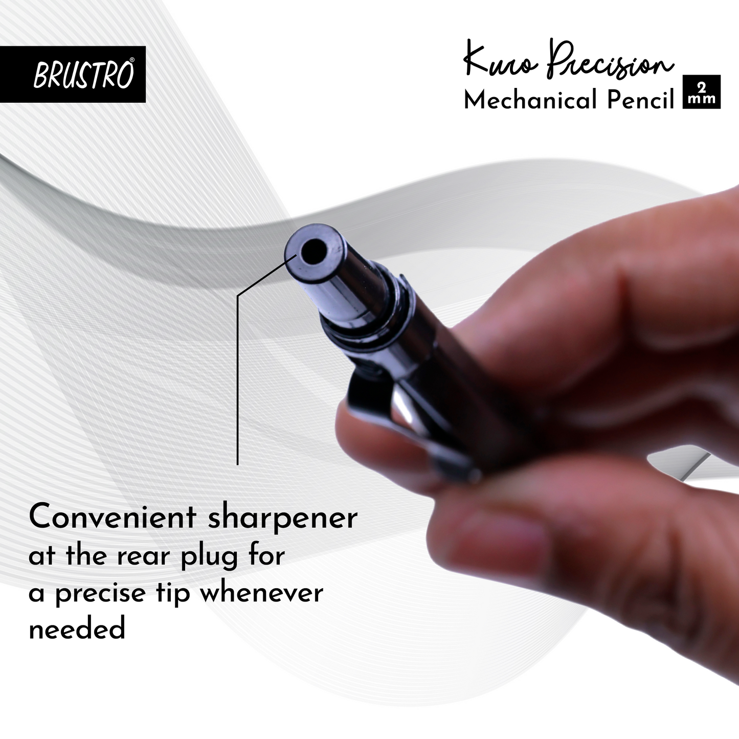 Brustro Kuro Precision Mechanical Pencil |Tip Size- 2mm With 6- HB and 6- 2B Leads , Built-in-Sharpener, 3 Eraser Refill