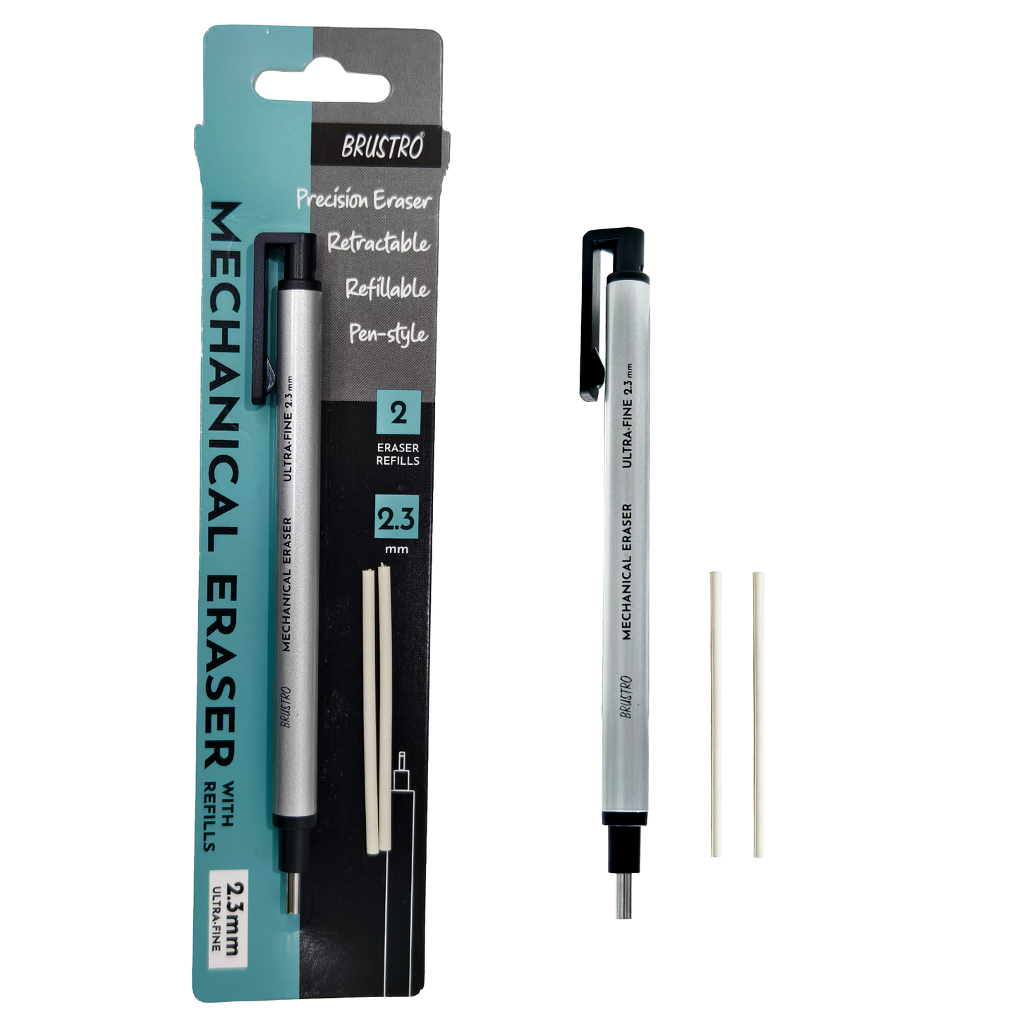 BRUSTRO Mechanical Precision Retractable Eraser | 2.3mm - Ultra-Fine Tip | Refillable