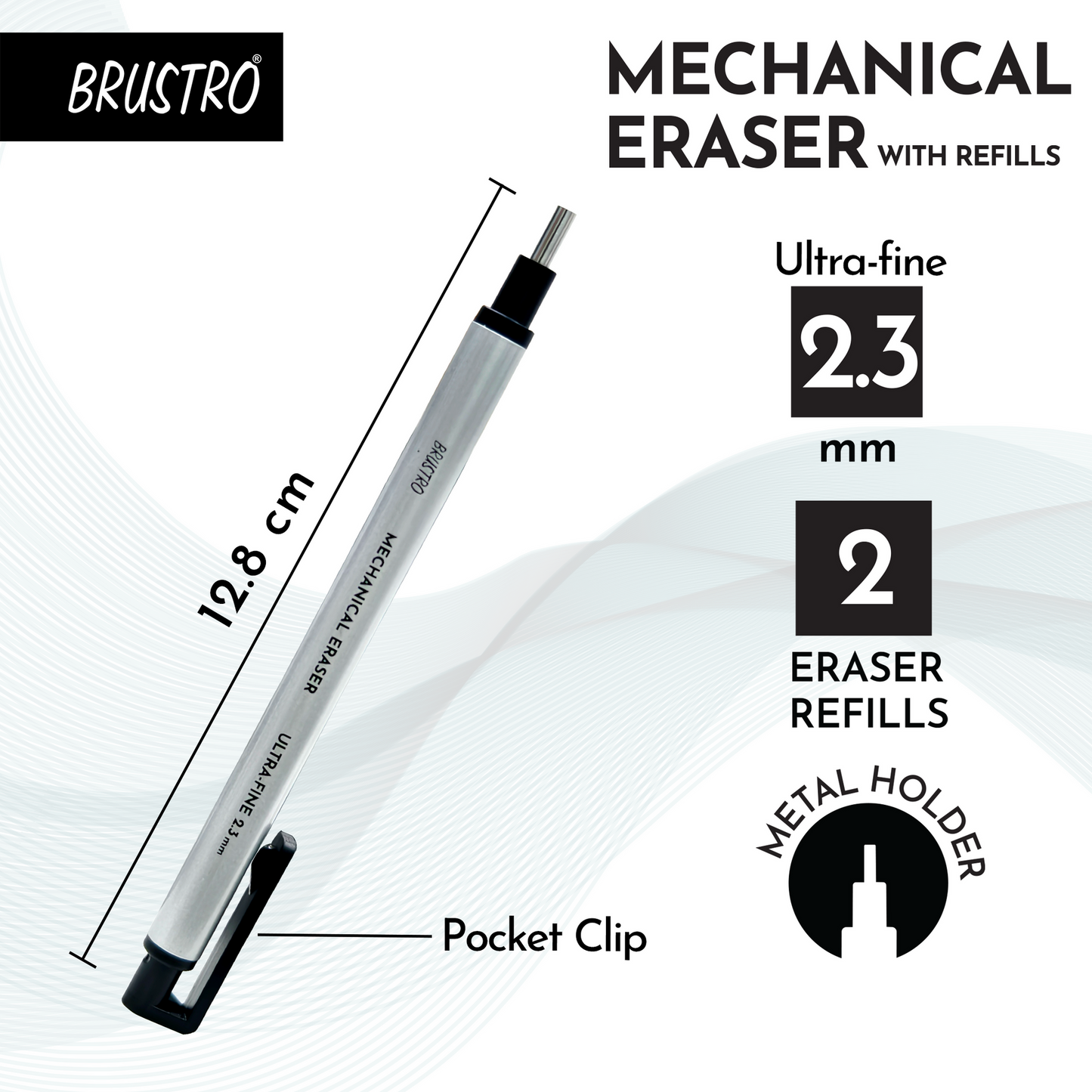 BRUSTRO Mechanical Precision Retractable Eraser | 2.3mm - Ultra-Fine Tip | Refillable