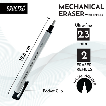 BRUSTRO Mechanical Precision Retractable Eraser | 2.3mm - Ultra-Fine Tip | Refillable