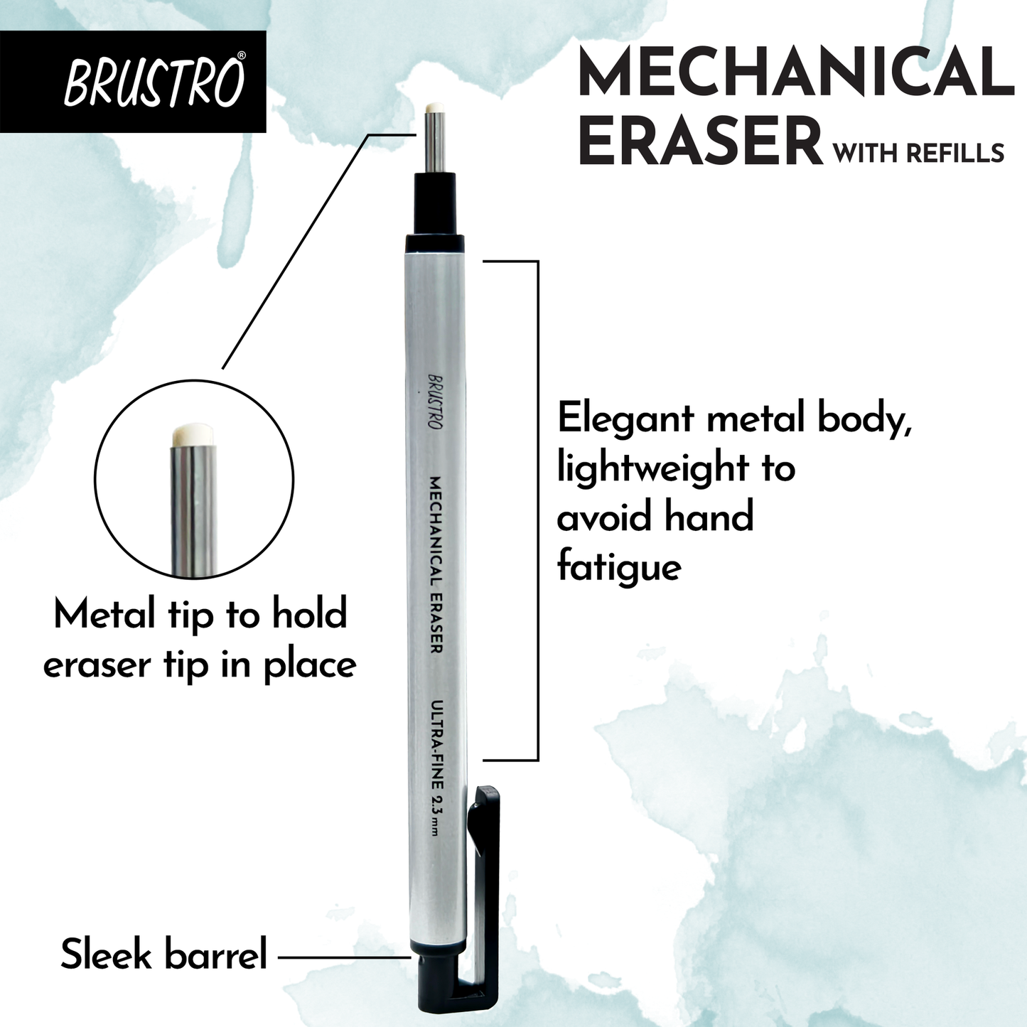 BRUSTRO Mechanical Precision Retractable Eraser | 2.3mm - Ultra-Fine Tip | Refillable