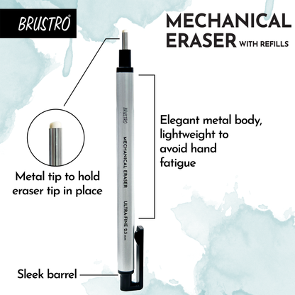 BRUSTRO Mechanical Precision Retractable Eraser | 2.3mm - Ultra-Fine Tip | Refillable