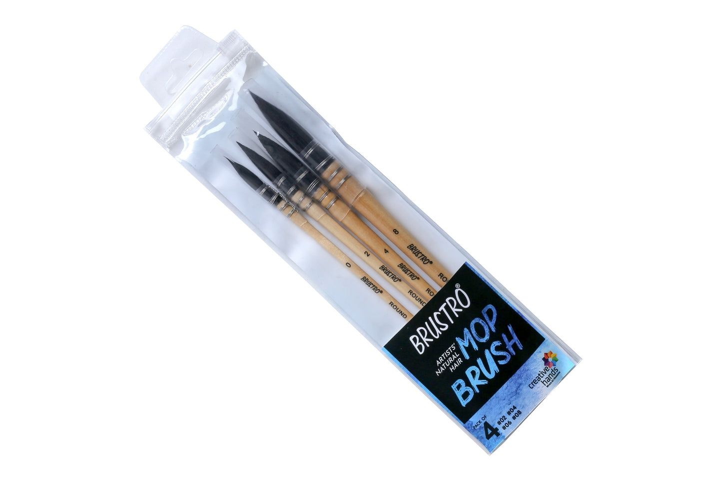 BRUSTRO Artist's Natural Hair MOP Brush | Set of 4 - (0, 2, 4, 8) | Synthetic, Round Paint Brush