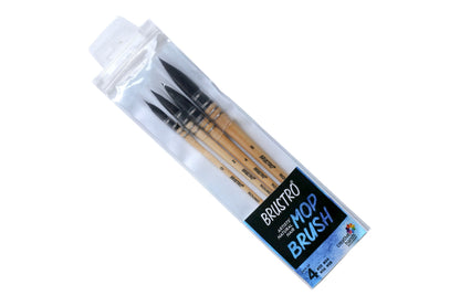 BRUSTRO Artist's Natural Hair MOP Brush | Set of 4 - (0, 2, 4, 8) | Synthetic, Round Paint Brush