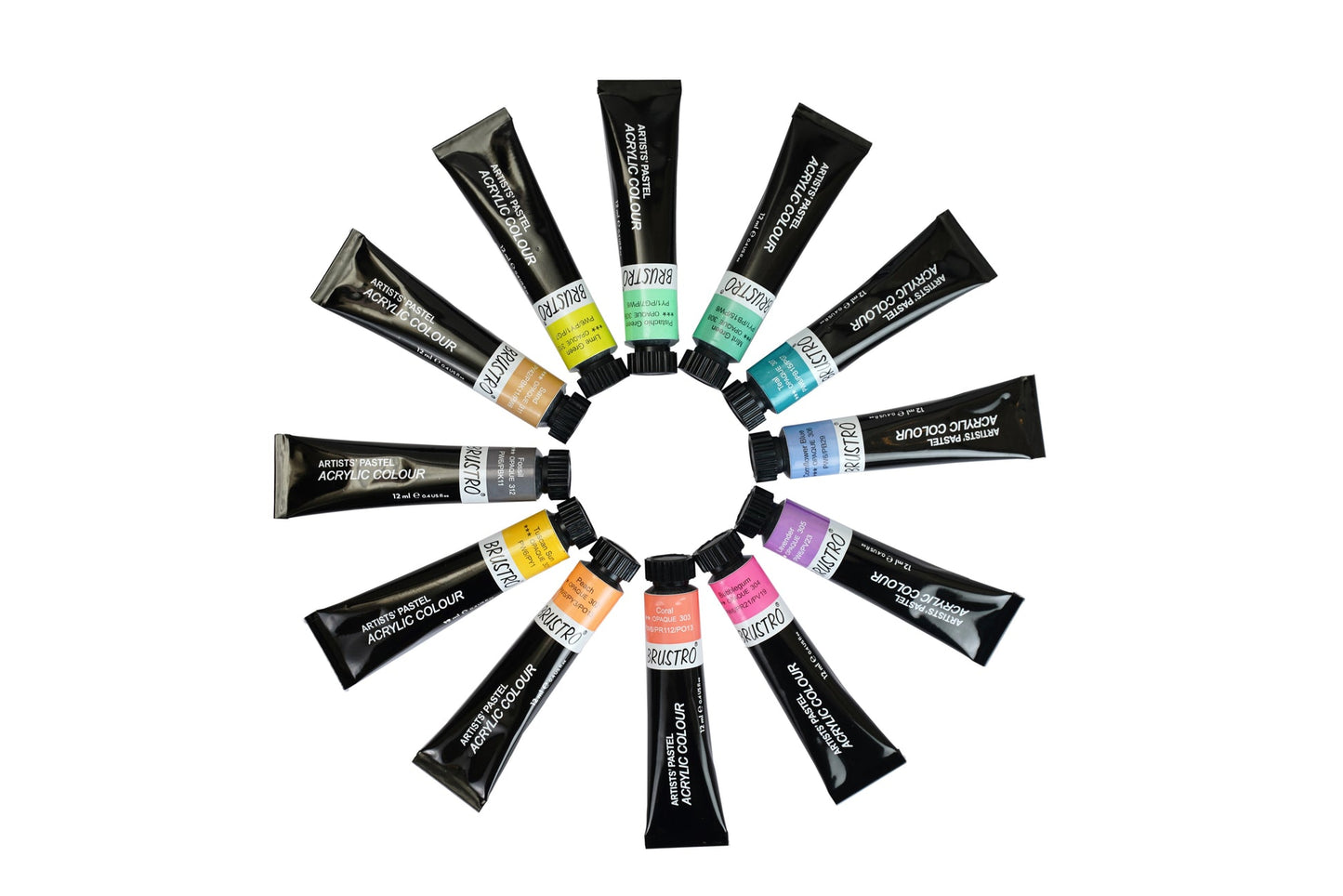 BRUSTRO Artist's Acrylic Pastel Colour |  Set of 12 Colors X 12ml Tubes