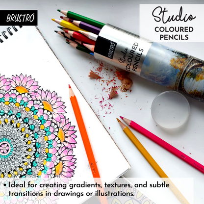 Brustro Studio Colour Pencil Set 24 in a Metal Tube| 3mm Lead,Pre-Sharpened