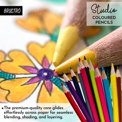 Brustro Studio Colour Pencil Set 24 in a Metal Tube| 3mm Lead,Pre-Sharpened
