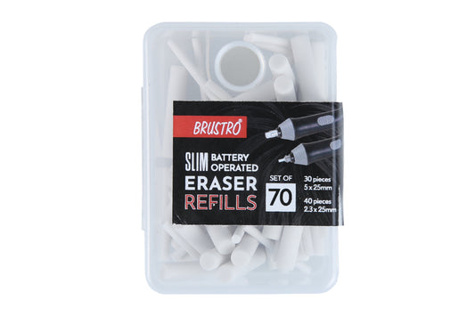 BRUSTRO Slim Battery Operated Eraser Refills |Set of 70 - includes - 30 Pieces of 5x25mm & 40 Pieces of 2.3x25mm