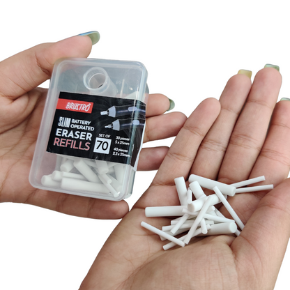 BRUSTRO Slim Battery Operated Eraser Refills |Set of 70 - includes - 30 Pieces of 5x25mm & 40 Pieces of 2.3x25mm