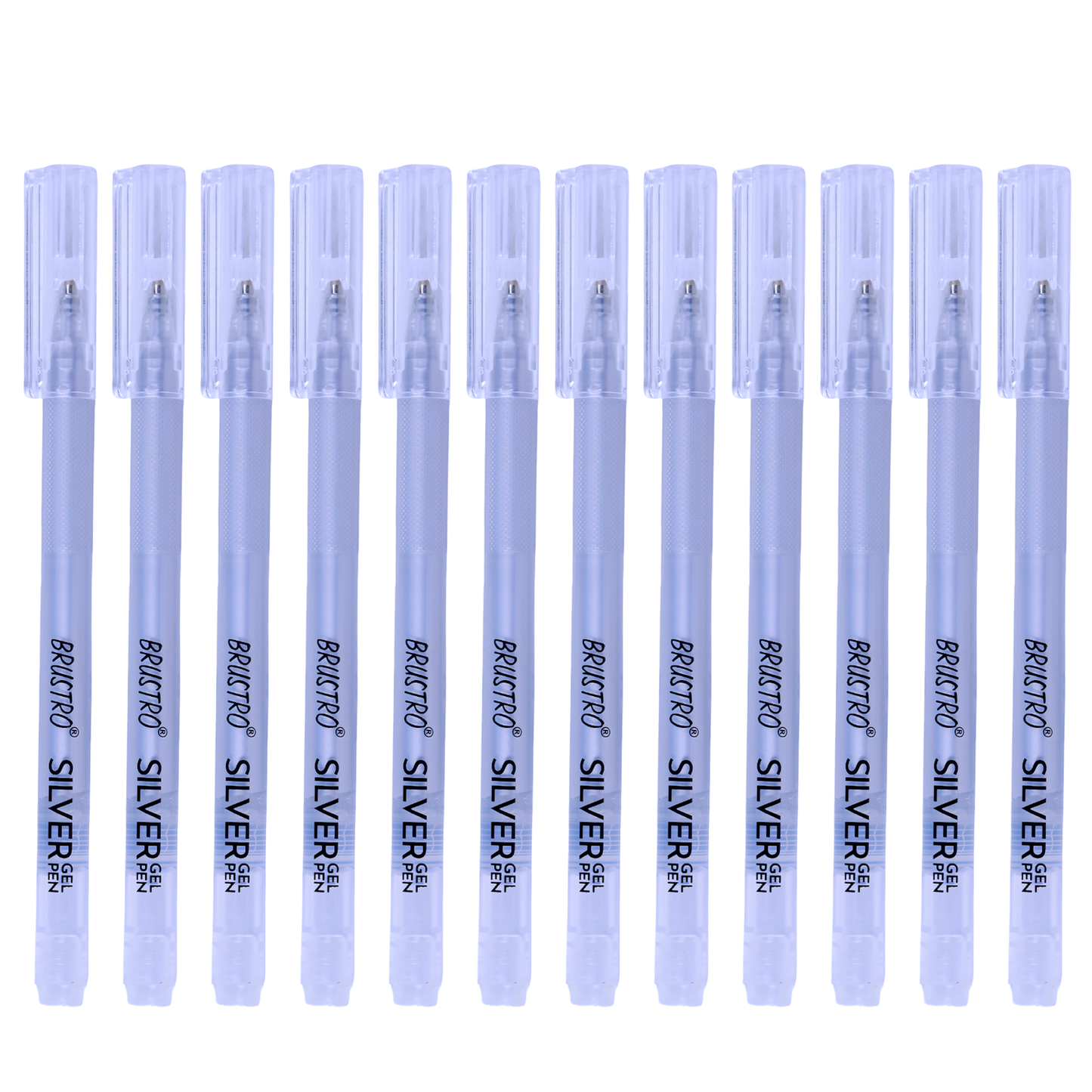 BRUSTRO Silver Gel Pen|Pack of 12 - 1mm Metal Tip,Opaque and Viscous Ink