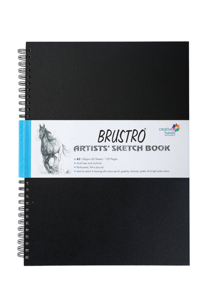 BRUSTRO Artists Wiro Bound Sketch Book| Spiral | A3 Size, 120 Pages, 160 GSM