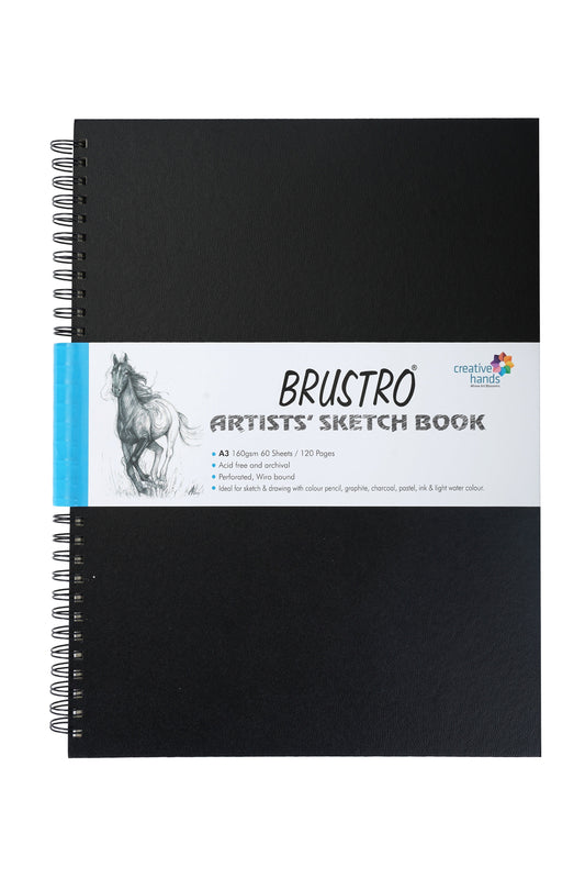 BRUSTRO Artists Wiro Bound Sketch Book| Spiral | A3 Size, 120 Pages, 160 GSM