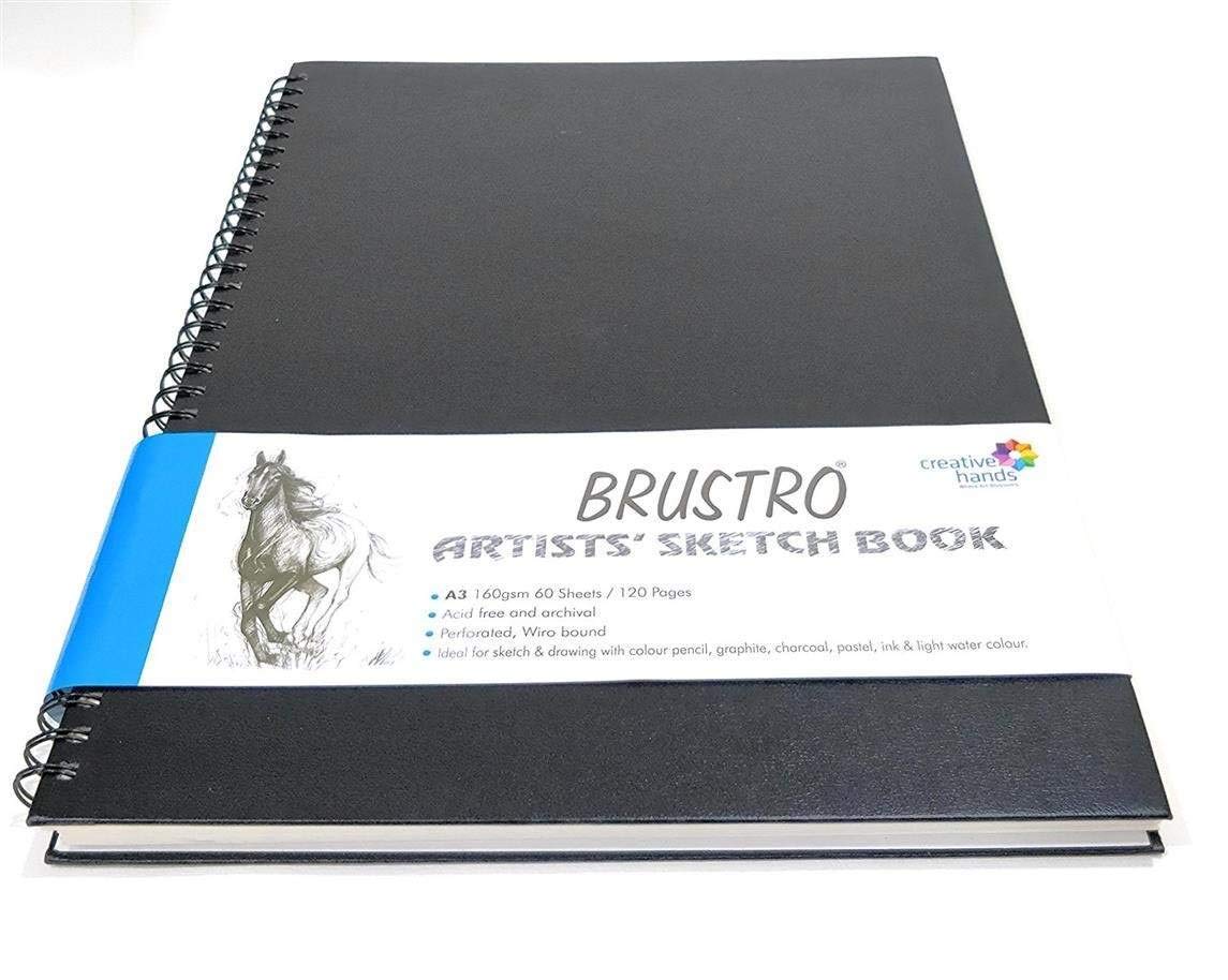 BRUSTRO Artists Wiro Bound Sketch Book| Spiral | A3 Size, 120 Pages, 160 GSM