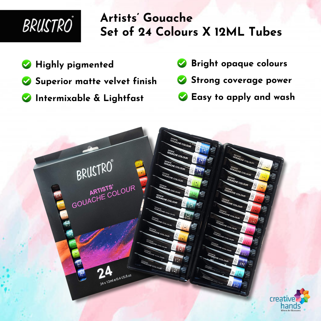 BRUSTRO Artist's Gouache Colour | Set of 24 Colors X 12ml Tubes