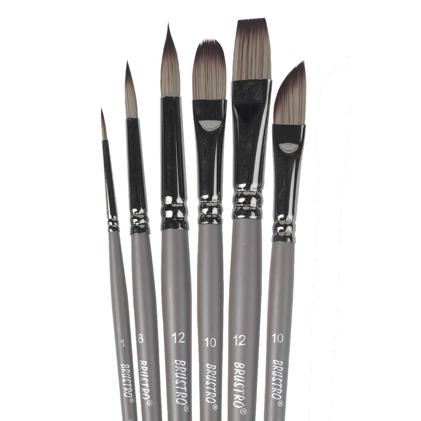 BRUSTRO VelveTouch Artist Brushes  | Set of 6 | Short Handle, Synthetic Bristles, Round, Filbert, Dagger, Flat Shape
