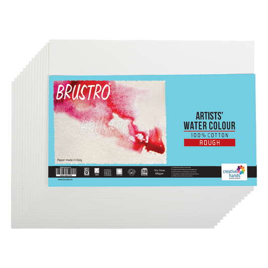 BRUSTRO Artists 100% Cotton Watercolour Paper, Rough, 300 GSM, Size 10x14 cm, 18 Sheets (Small) | Ideal for Watercolor,Acrylic,Gouache,Charcoal,Graphite,Ink & Other Mixed Media