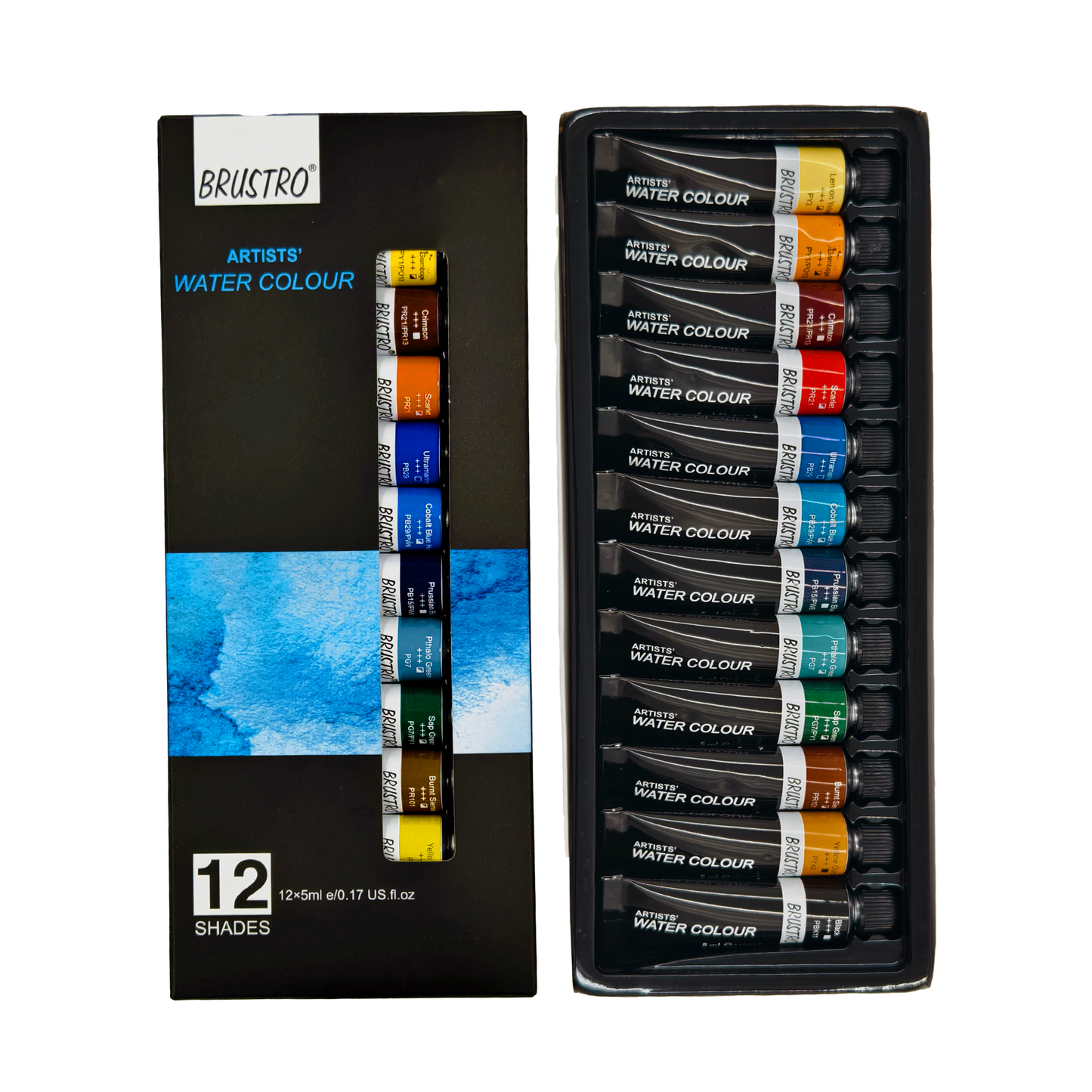 BRUSTRO Artist's Watercolour Paint | Set of 12 Colours X 5ML Tubes