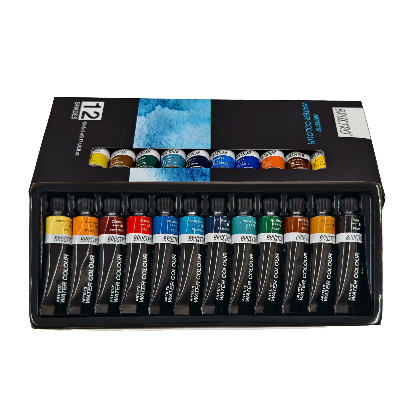 BRUSTRO Artist's Watercolour Paint | Set of 12 Colours X 5ML Tubes