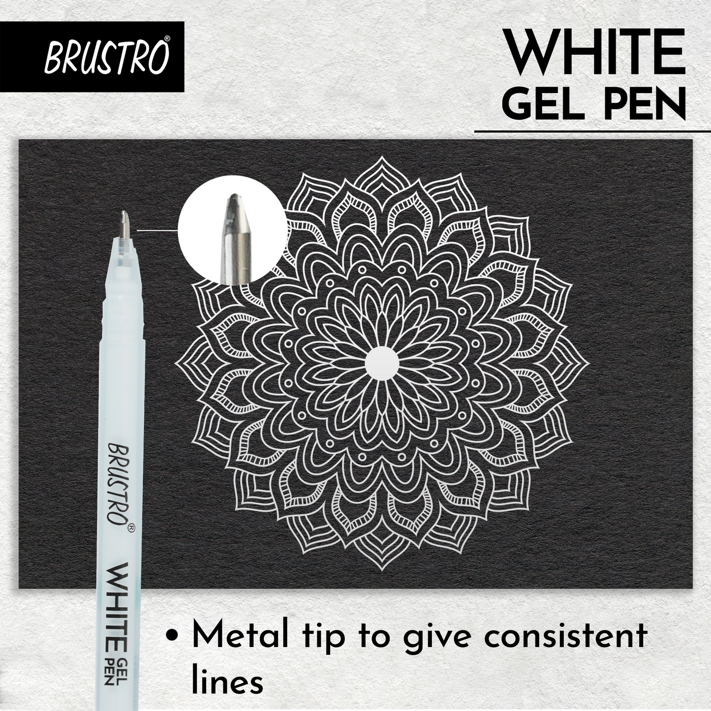 BRUSTRO White Gel Pen | Tip size -1 mm|Pack of 3