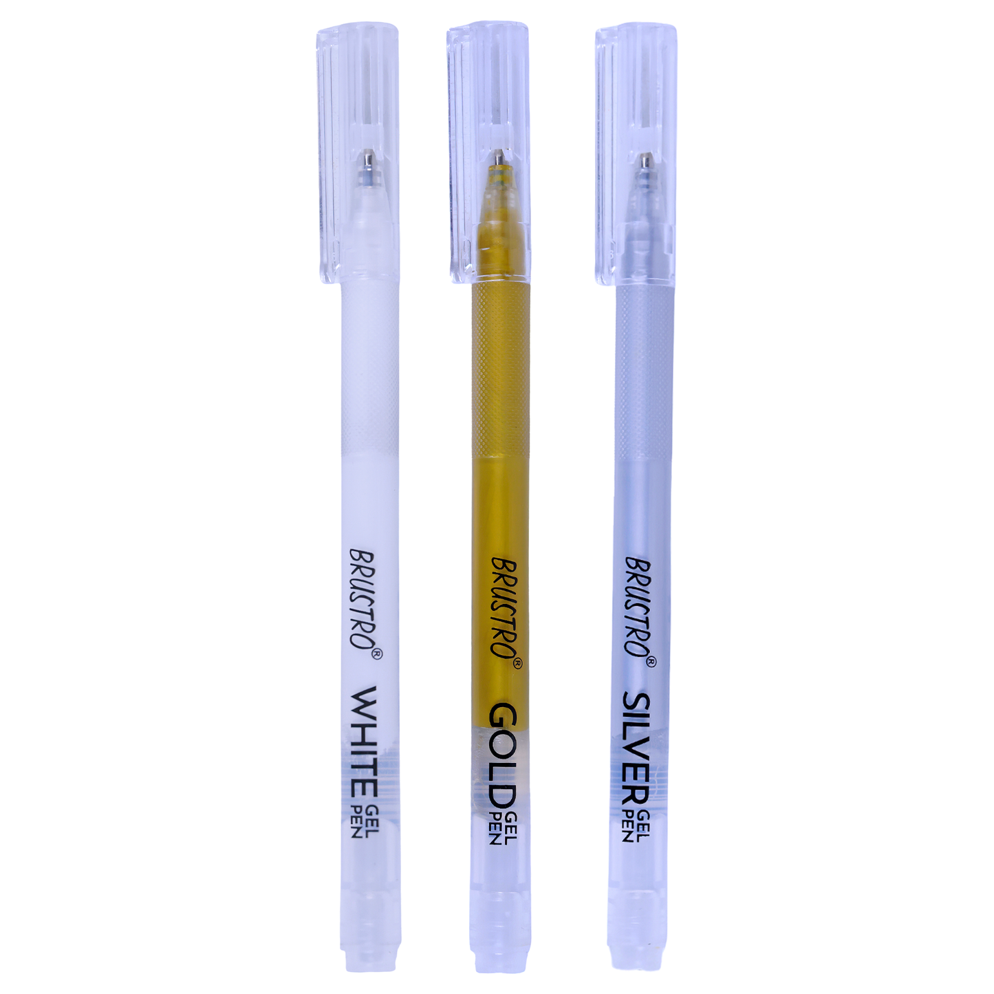 BRUSTRO Assorted Gel Pen (White , Gold and Silver)|1mm Metal Tip - Set of 3,Opaque and Viscous Ink