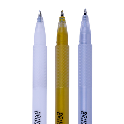 BRUSTRO Assorted Gel Pen (White , Gold and Silver)|1mm Metal Tip - Set of 3,Opaque and Viscous Ink