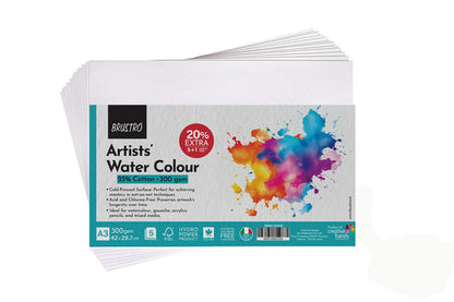 Brustro Artists’ Watercolour paper 100% cotton CP 300 Gsm A2 (5 Sheets)