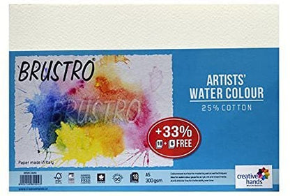 Brustro Artists’ Watercolour paper 100% cotton CP 300 Gsm A2 (5 Sheets)