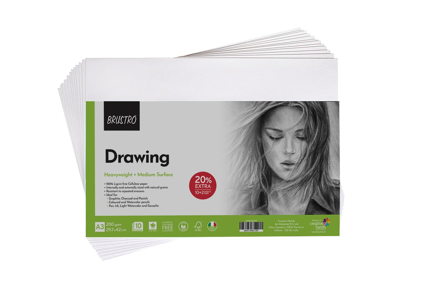 Brustro Artists Drawing Paper 200 GSM A3 (Pack of 10 + 2 Free Sheet)