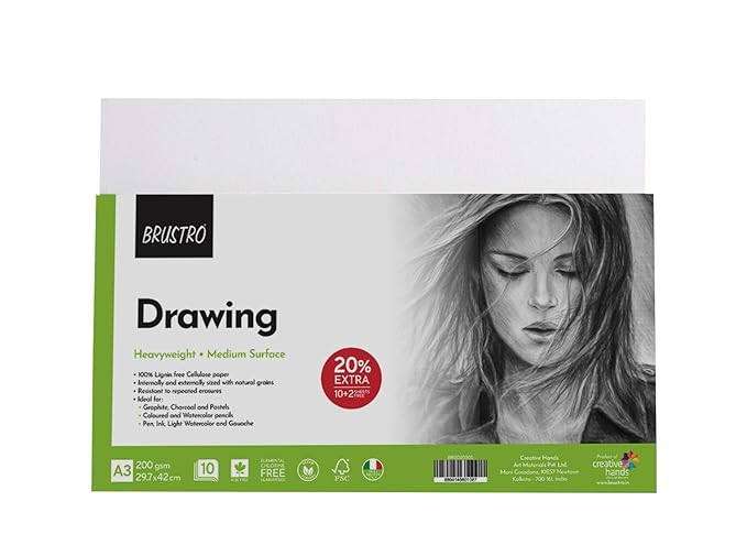 Brustro Artists Drawing Paper 200 GSM A3 (Pack of 10 + 2 Free Sheet)