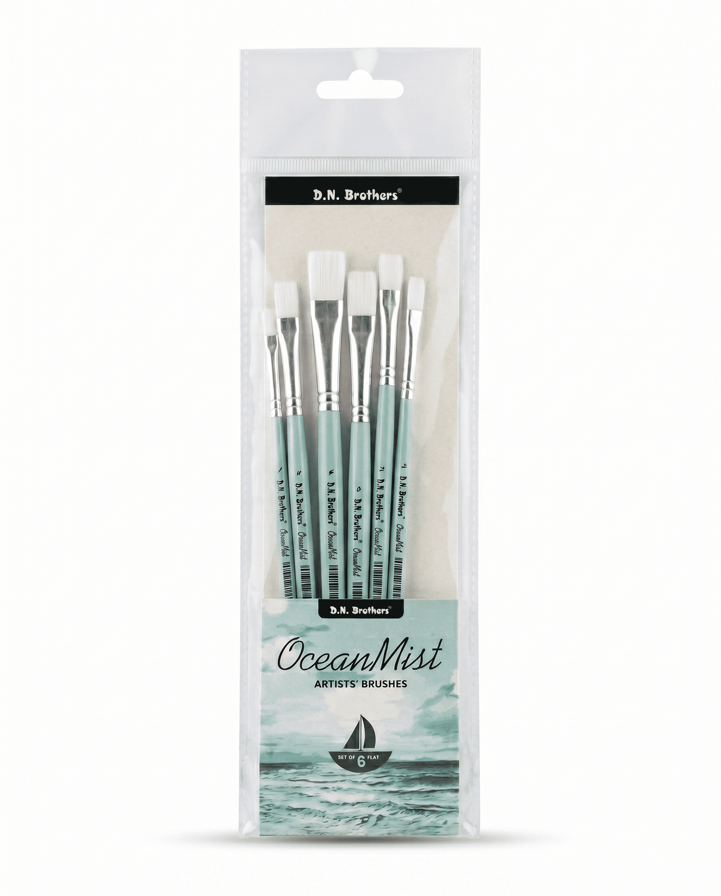 D.N. Brothers OceanMist Artists' Brushes - Flat Set of 6 (1,2,3,4,5,6)
