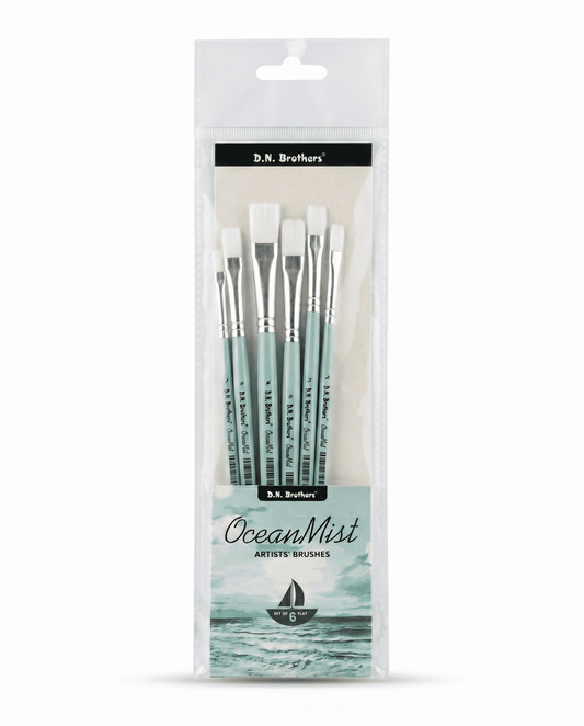 D.N. Brothers OceanMist Artists' Brushes - Flat Set of 6 (1,2,3,4,5,6)