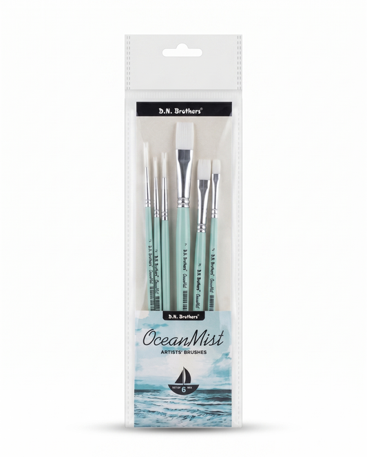 D.N. Brothers OceanMist Artists' Brushes - Mixed Set of 6 (Round 2,3,5 & Flat 2,5,7)