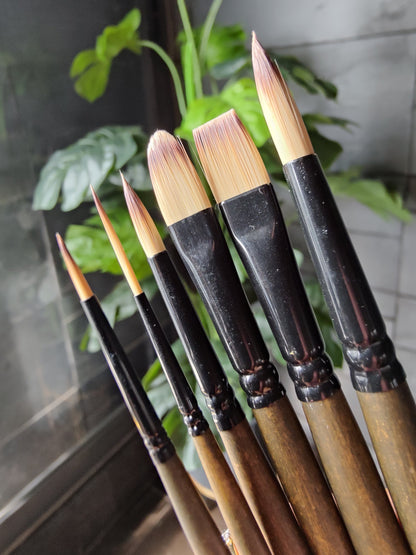 BRUSTRO AquaStrokes Artist Brushes | Set of 6 | Synthetic Bristles,Wooden handle